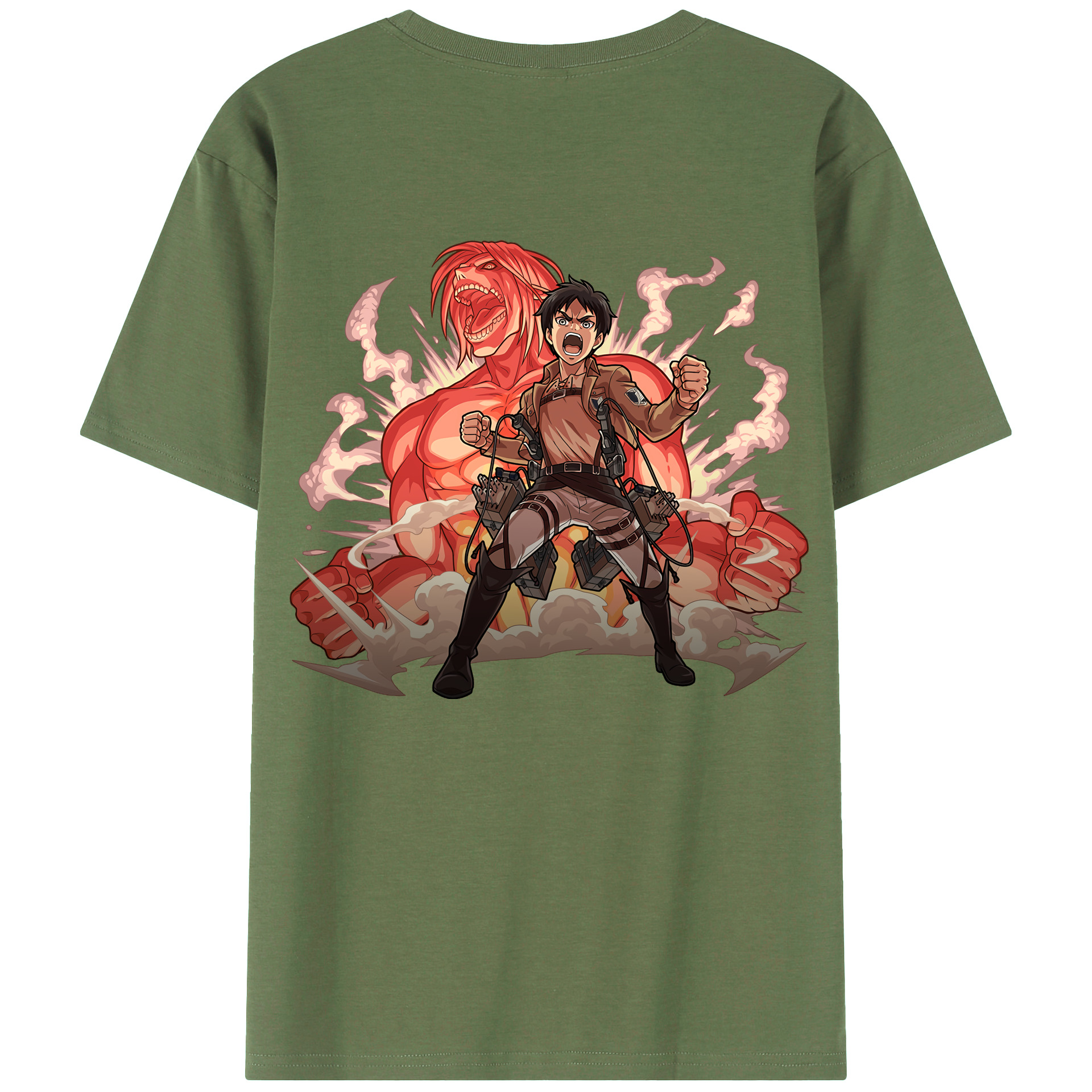 （画像用） 進撃の巨人 エレン･イェーガー Attack on Titan Eren Jäger 綿100％ メンズ半袖Tシャツ（バックプリント） 通気性